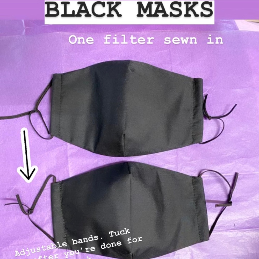 Plain black masks with filter sewn in.